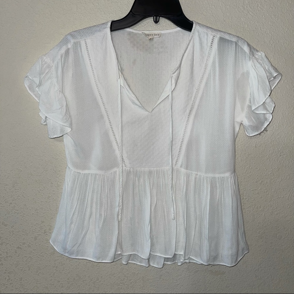 Copper Key white top with ruffle and peplum